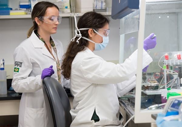 Two people in a lab environment